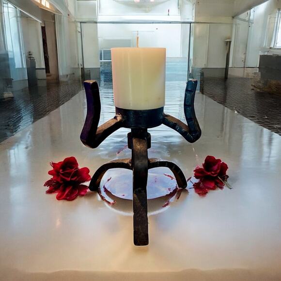 Wrought Iron Candle Holder-Brutalist-Castle-Gothic-Abstract-Vintage-Modern Art - Picture 3 of 8